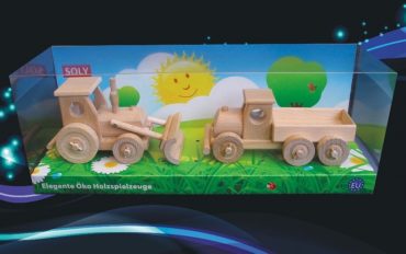 Holzspielzeug, Traktor mit Klinge und LKW