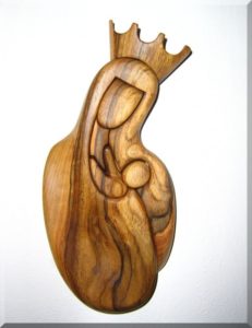 Statuette der Jungfrau Maria mit einem Kind - Holzkunststoff