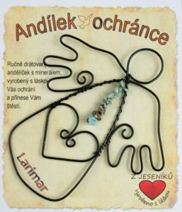 Drôtovanie dekorácie anjela, kameň LARIMAR