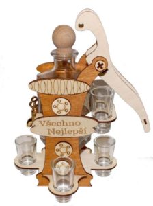 Alkohol Geschenkflasche und 6 Gläser Pumpe mit Wasserhahn