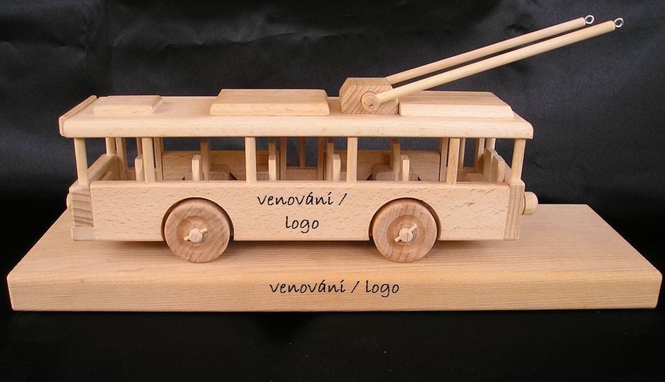 Obus, Trolleybus Holzwagen auf einem Sockel – Spielzeug Geschenke für Fahrer