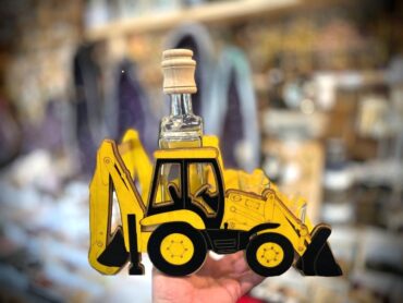 Traktor Bagger Lader Geschenk Glas Flasche